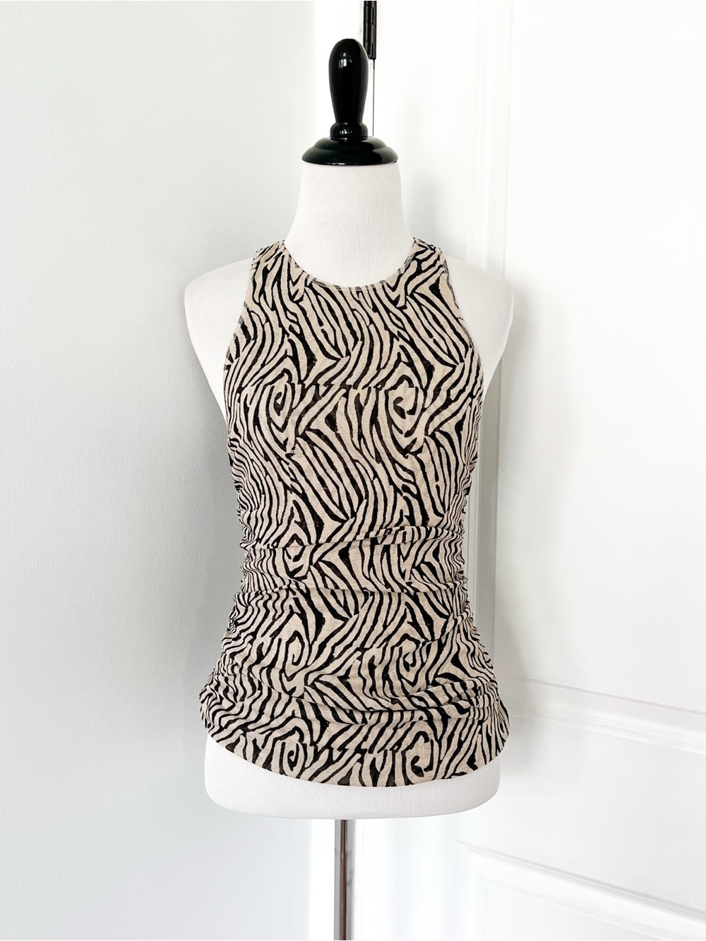 Nanushka Black and Tan Zebra Swirl Print Tank Top - Medium